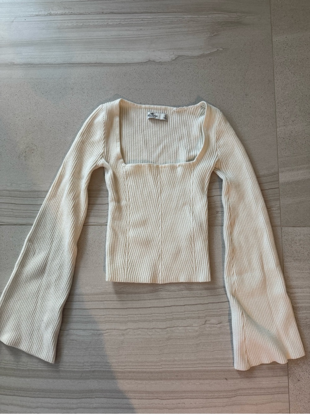 Hollister Cream Ribbed Square Neck Top